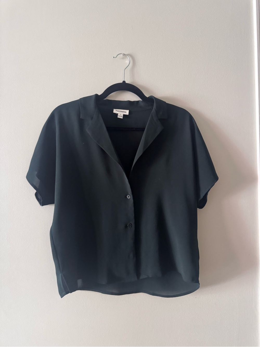 Frank And Oak Dark Green Camp Collar Blouse, Size S